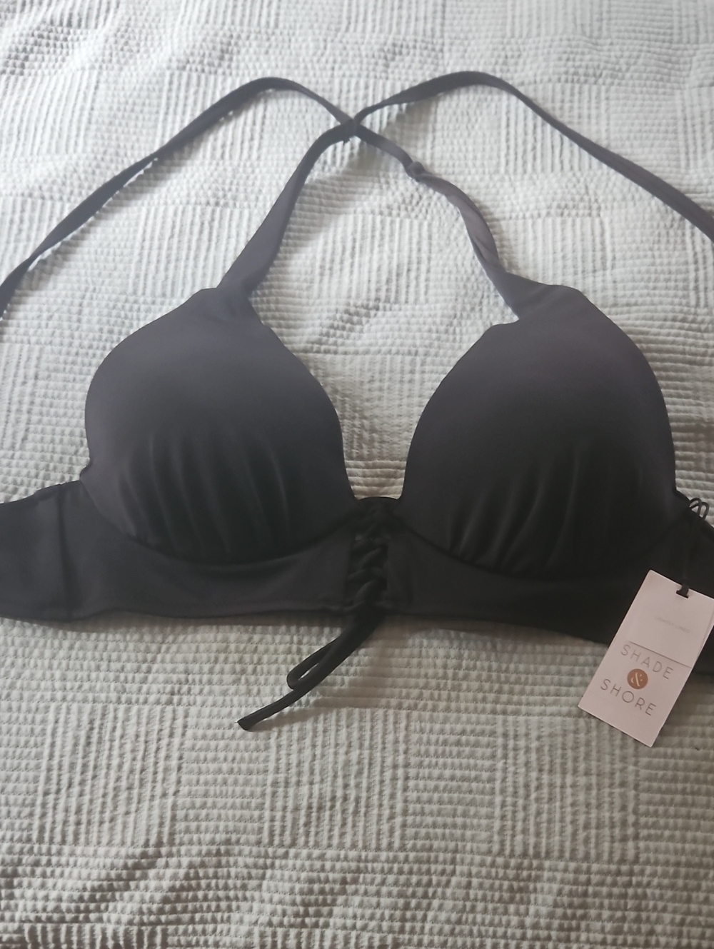 Shade & Shore Black Lace-Up Halter Bikini Top